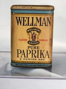 RARE VINTAGE PAPRIKA WELLMAN SPICES CARDBOARD TIN - Picture 1 of 7