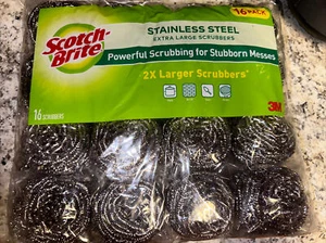 SCOTCH-BRITE STAINLESS STEEL HEAVY DUTY SCRUBBING/SCOURING PADS (16 PER PACK) - Picture 1 of 4
