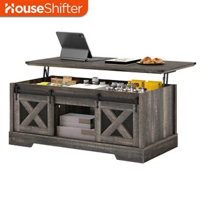 Farmhouse Lift Top Coffee Table Center Cocktail Storage Sliding Door Living Room - Picture 1 of 11