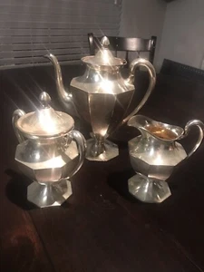 Art Deco versilberte achteckige Tee-/Kaffeekanne Service Set - Bild 1 von 3
