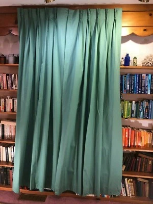 1 pr new custom med. green silky weave cotton blend lined 89" pinch pleat drapes - Image 1 of 4