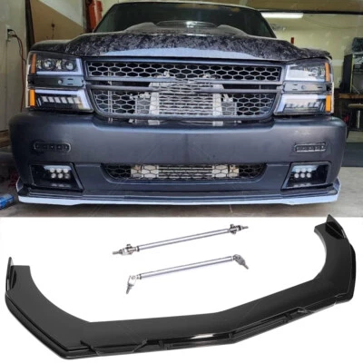 Car Front Bumper Lip Spoiler Splitter Kits + Strut Rods For Chevy Silverado 1500 - Image 1 of 4