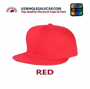 L.O.G.A Plain Blank Solid Polyester Fitted Sized Flat Bill Cap Hat 9 Sizes - Picture 1 of 45