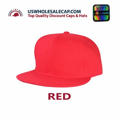 L.O.G.A Plain Blank Solid Polyester Fitted Sized Flat Bill Cap Hat 9 Sizes - Image 1 of 4