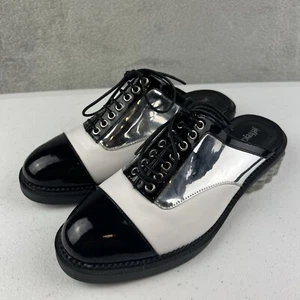 Zapatos Jeffrey Campbell Lebovit Mule de tacón bajo para mujer 8 espalda abierta plateados negros - Imagen 1 de 7