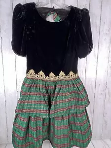 SCOTT MCCLINTOCK Dress 12 Vtg 80s Velvet Flocked Taffeta Ball Plaid Puffy Sleeve - Picture 1 of 13