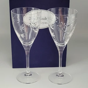 Royal Doulton Crystal Wine Water Goblet Glasses Jasmine 21cm / 8 1/4" Boxed Pair - Picture 1 of 21