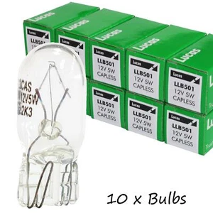 10 Lucas 501 501 12V 5W Capless Push In Bulbs For Car Van Motorcycle Tractor - Picture 1 of 3