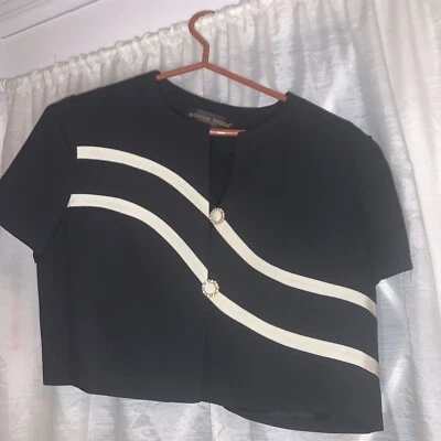 全新 Donna Ricco New York Petite Top 女式黑色米色水钻底部 10P 码 — 第 1/4 张图片