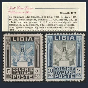 Colonie 1937 Libia Pittorica Senza Filigrana Dent. 11 Certificato n. 144/145 MNH - Foto 1 di 7