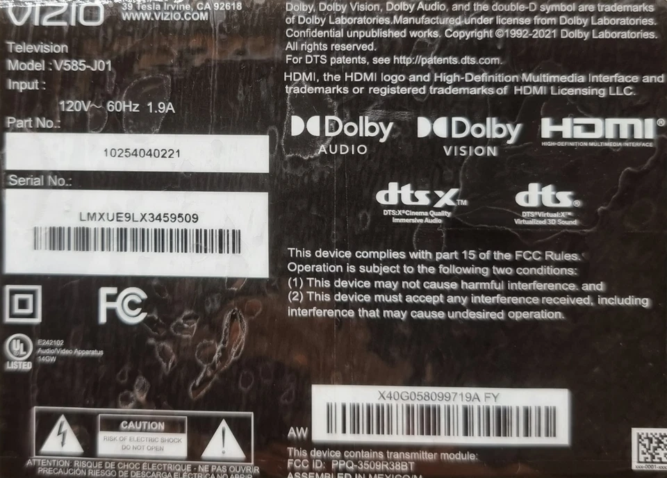 Лот запчастей VIZIO V585-J01 - Изображение 1 из 1