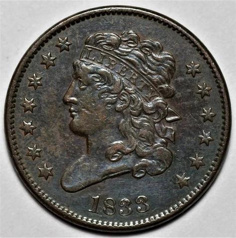 1833 Classic Head Half Cent - US 1/2c Copper Penny Coin - L36 Cover