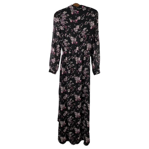 UNDERCOVER Maxi abito Victorias Secret taglia XS floreale bottoni cravatta vita nero stravagante