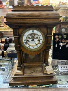 Ausgefallene E N WELCH Eiche Stuben Glockenspiel Uhr 1890"er Jahre - Bild 1 von 15