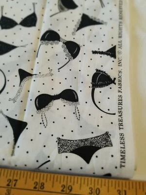 OOP Timeless Treasures Lingerie Undies White Black Cotton Fabric Sewing 22" - Image 1 of 2