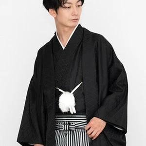 Japanischer Herren traditioneller Kimono, HAORI, Montsuki Hakama, 3-teiliges Set schwarz +1 - Bild 1 von 8