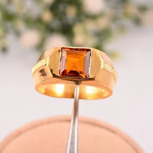 Natural Citrine Gemstone with Gold Plated 925 Sterling Silver Men's Ring. - Picture 1 of 3