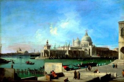 VIEW OF SANTA MARIA DELLA SALUTE GRAND CANAL VENICE PAINTING BY CANALETTO REPRO  - Image 1 of 3