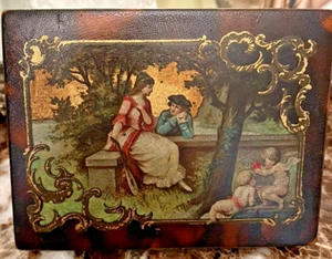 Antike Pappmaché Schatulle romantisch Schildpatt Werbung Haarnadeln um 1889 - Bild 1 von 9