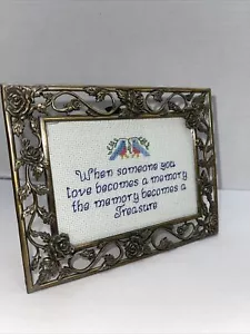 Cross Stitch Memorial Needlepoint Sampler Treasured Memory Pewter Frame 6.5x5” - Picture 1 of 12