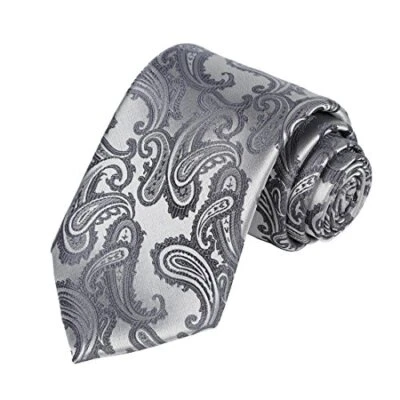  Mens Necktie Paisley Tie + Gift Box Silver Grey - Изображение 1 из 4