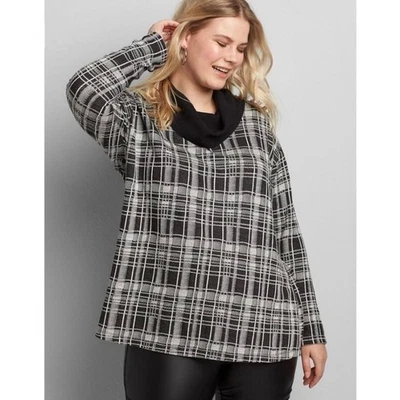 Top de manga larga a cuadros cuello capucha Lane Bryant nuevo con etiquetas Foto 1 de 4