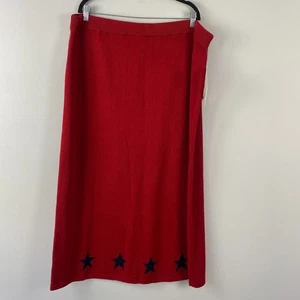 Quacker Factory Knit Maxi Skirt Size 2X Pull On Red Navy Metallic Star - Picture 1 of 8