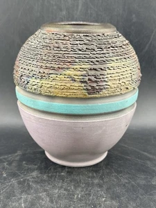Vaso Raku Ware firmato Dickinson 1995 superficie testurizzata leggi* vedi foto 5,75" - Foto 1 di 14