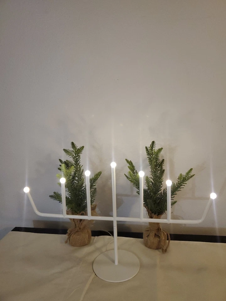 IKEA Strala Led 7 Brazos Candelabro Metal Blanco Lámpara LED Luz Navidad Raro Foto 1 de 4