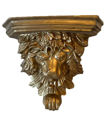Hollywood Regency Style Gold Tone Resin Lion Head Wall Shelf~Very Heavy 6.5” Foto 1 de 4