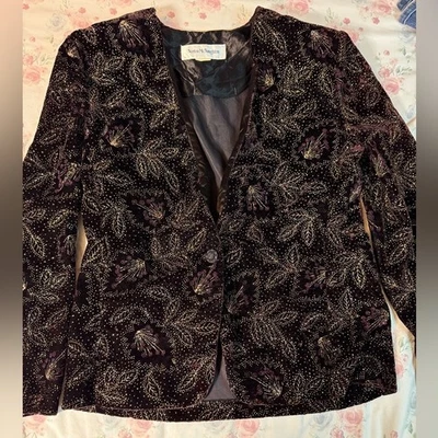 Vintage Norton McNaughton Velvet Blazer Women's L Floral Beaded Jacket - Image 1 of 4