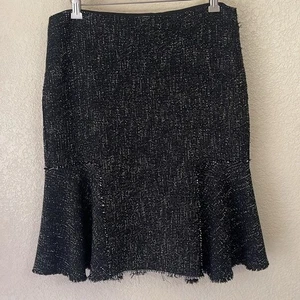 Gonna Elie Tahari Bonnie tweed orlo svasato poli viscosa elasticizzata taglia 4 orlo grezzo - Foto 1 di 6