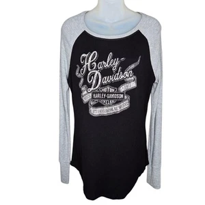 Camicia donna Harley Davidson Henley grande nera grigia stampa usurata elasticizzata - Foto 1 di 6