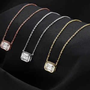2CT Emerald Cut Moissanite Women Pendant Necklace 925 Sterling Silver Chain GRA - Picture 1 of 17