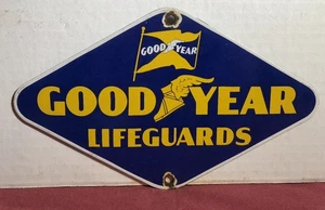 "LETRERO DE ESTACIÓN DE SERVICIO VINTAGE GOODYEAR SALVAVIDAS NEUMÁTICOS 10"" PORCELANA GAS DIAMANTE" - Imagen 1 de 6
