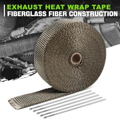 Cabezal de escape de fibra de vidrio de titanio de 2" de 50 pies envoltura térmica y lazos de acero inoxidable de 5 piezas Foto 1 de 4