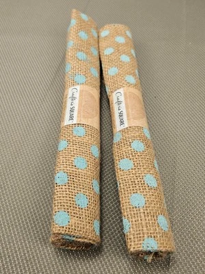 Lot Of 2 Crafter's Square Rolled Burlap Fabric, Teal Pokadots  - Image 1 of 2
