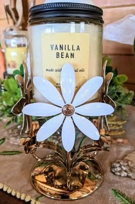 Bath & Body Works White Daisy Gold Tone Base Candle Holder for BBW Single Wick  - Image 1 of 4