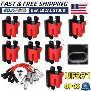 8PCS Square Ignition Coils & Spark Plug Wires for Chevy GMC 5.3L 6.0L UF271 D581 - Picture 1 of 13