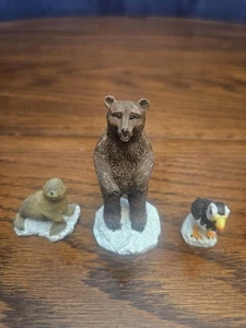 3 PC Mini Arctic Animals Figurines Brown Bear, Seal & Puffin - Picture 1 of 9