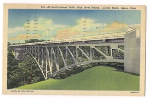 AKRON CUYAHOGA FALLS High Level BRIDGE Fiver Gorge Ohio Postcard OH Linen 1951 - Picture 1 of 2