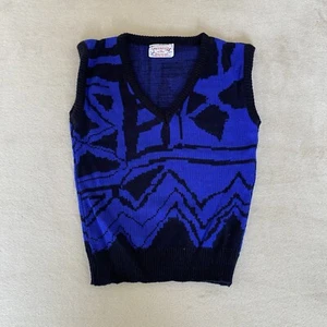 Vintage Knitted Sweater Vest Abstract Patterned Grandad Knit Kids S/M - Picture 1 of 6