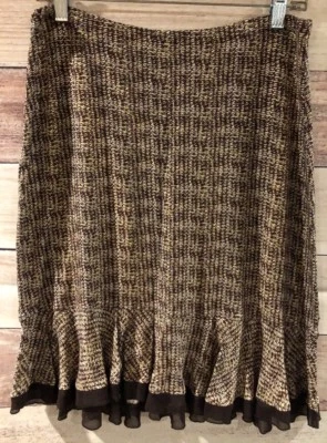 Falda modesta para mujer Merona marrón debajo de la rodilla línea A con volantes parte inferior M LBB76 Foto 1 de 3