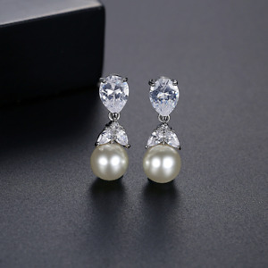 Imitation Pearl Steel Needle Inlaid Zircon Earrings Fashion Gold Plated Jewelry