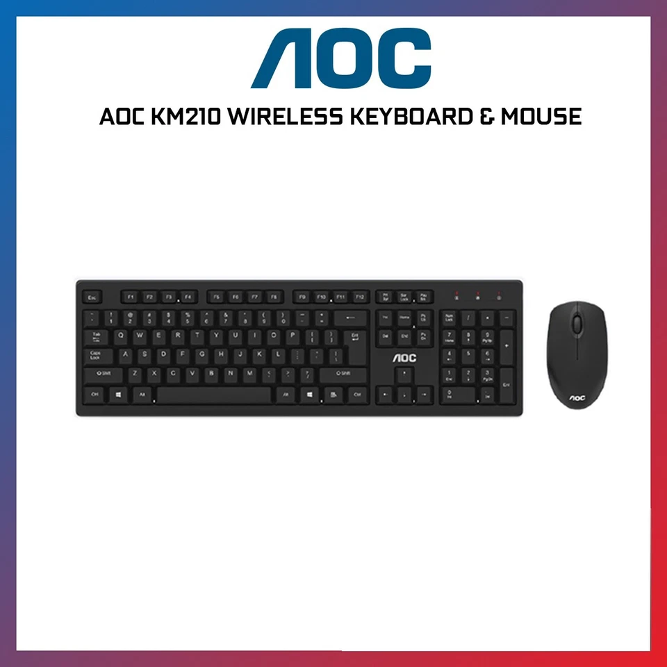 AOC WireLess Keyboard Mouse Kit BLACK Slim Profile 2.4Ghz MODEL KM210 F36