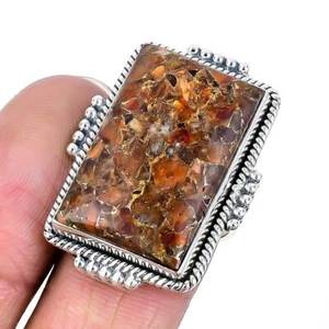 Copper Sunstone Gemstone 925 Sterling Silver Mother Statement Ring Jewelry US 8 - Picture 1 of 7