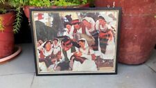 Old Vintage Rare Painting Print Of Traditional Italian Folk Dancers Group Framed