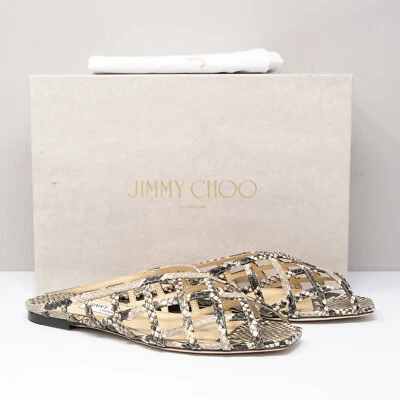 Jimmy Choo Sai Plano Natural Serpiente Cuero Pisos Talla 37.5 EU (7.5 US) Foto 1 de 4