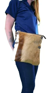 Springbok Leather Handbag real leather springbok hand bag Mini Foldover Zip Top - Picture 1 of 12