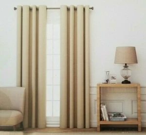 2 Ösen Elegante Streifen Natur Taupe Fenster Paneele (1 Paar) 80" x 84" Neu in Verpackung - Bild 1 von 10